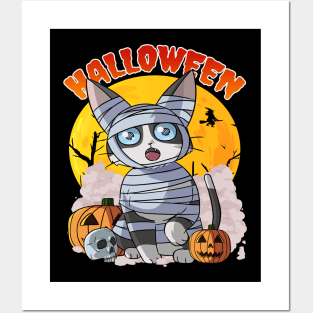 Cat Mummy Happy Halloween Witch Posters and Art